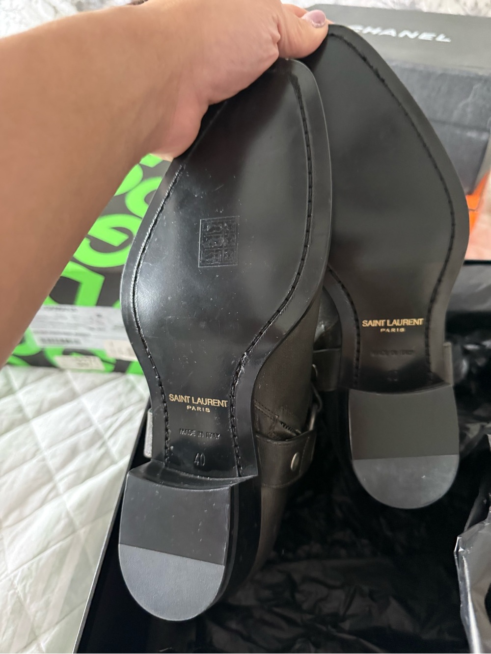 Saint Laurent Black Leather Harness Boots - Picture 3 of 4
